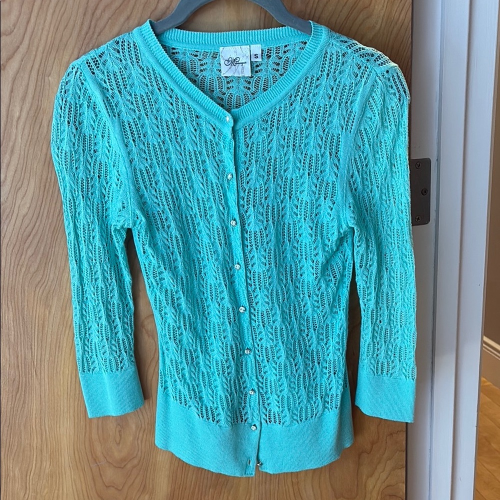 Alfred Dunner Blue Cable-Knit Cardigan Sweater